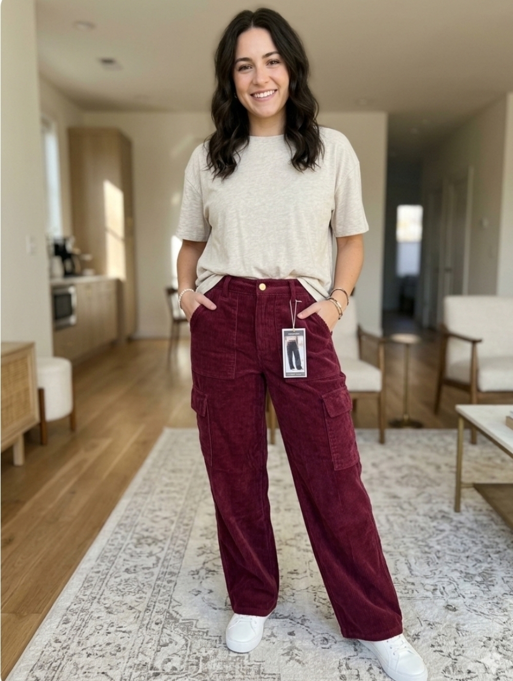 Straight Leg Corduroy Jeans in Deep Berry